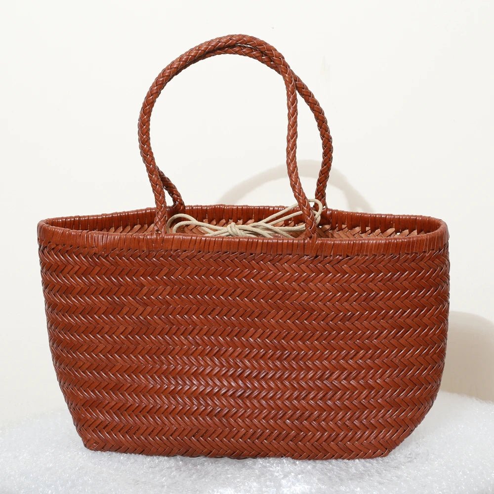 Handbags Women's Genuine Leather Shoulder Bag Weaving Casual Shopping Bag Vintage Big Tote Purse Cowhide Cross Hand Bags Lady