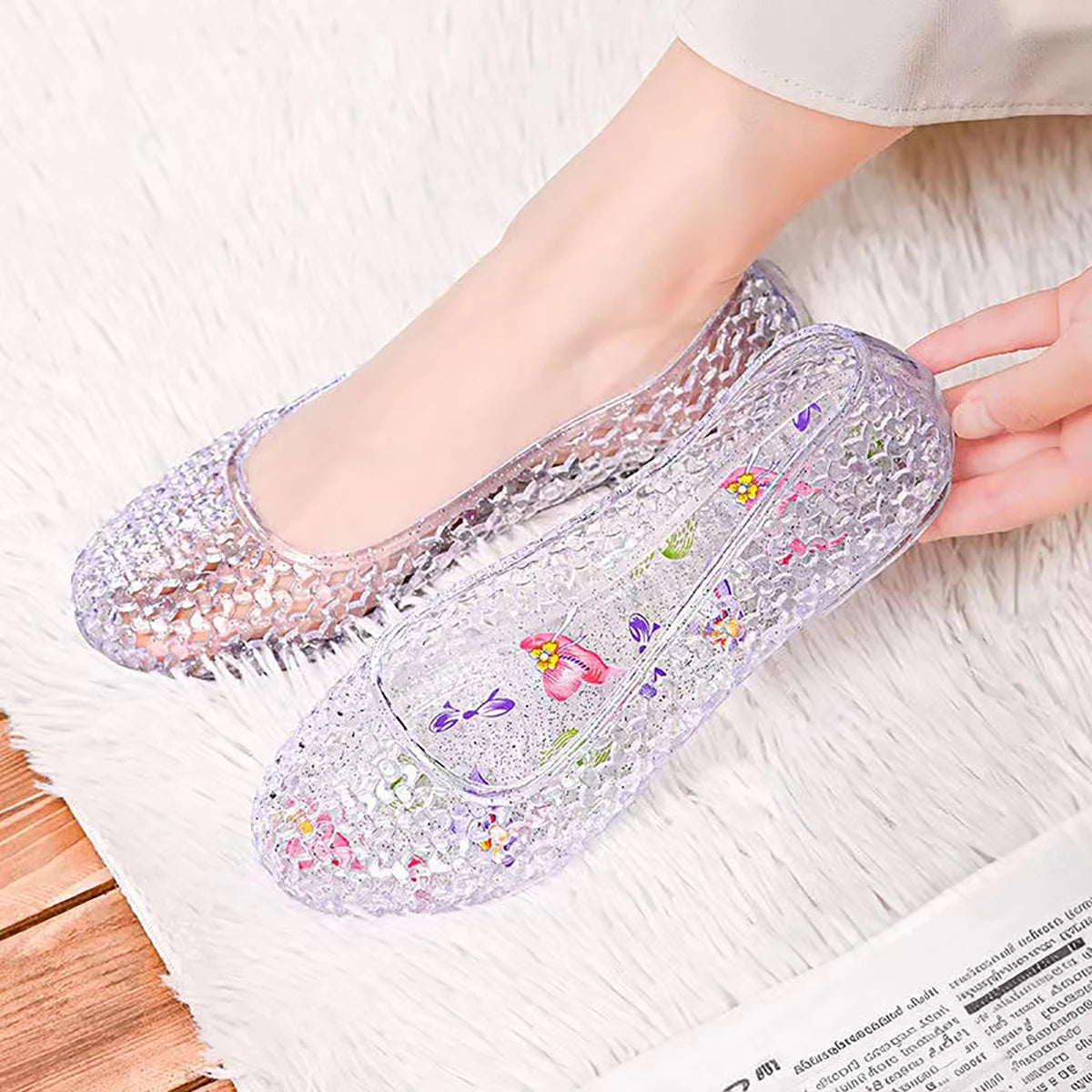 Ladies Sandals Sequin Flat Ladies Sandals Ladies Beach Jelly Shoes Women Shoes Sandalias De Mujer Clear Flat Sandals