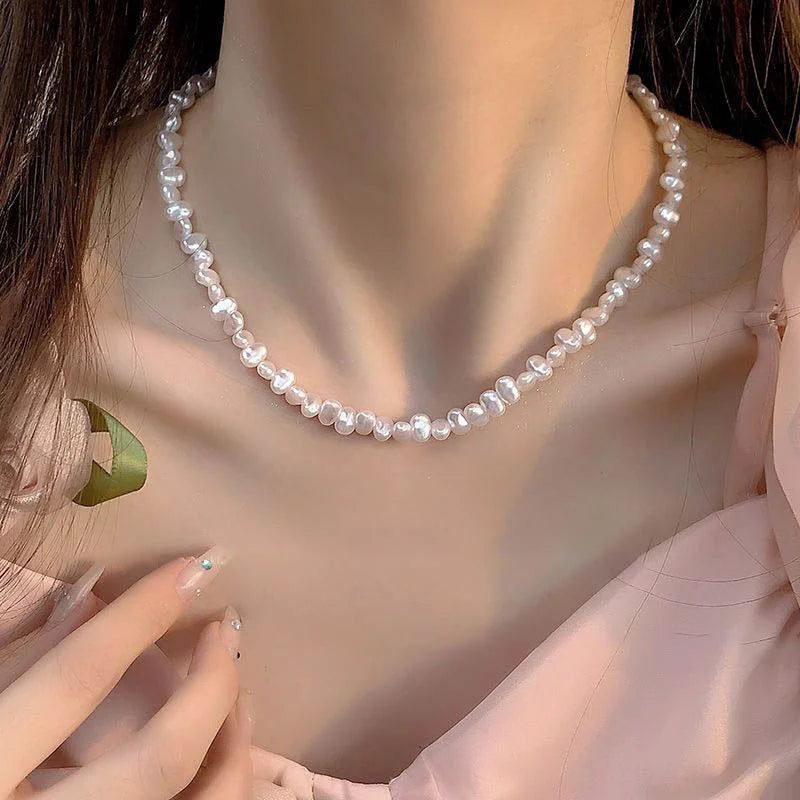 Simple Imitation Pearl Necklace Adjustable Elegant Irregular Beads New Trend Date Wedding Party Jewelry Women Girls Gift