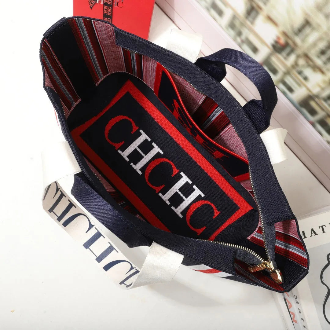 CH Classic Ladies Crossbody Bag Large Capacity Commuter Style Ladies Tote Bag Simple Stripe Design Ladies Shoulder Bag Letters
