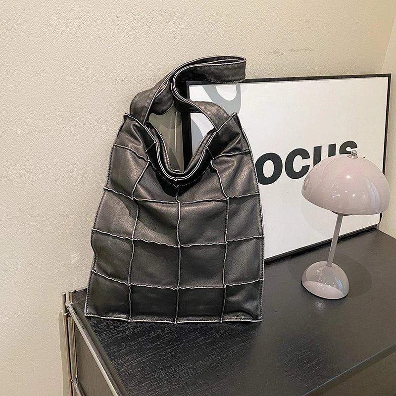 Ladies Handbag Women Vintage Bag Large Capacity Female Bag Brand Designer Plaid Shoulder Bag Soft Leather Top Handle Tote Bags