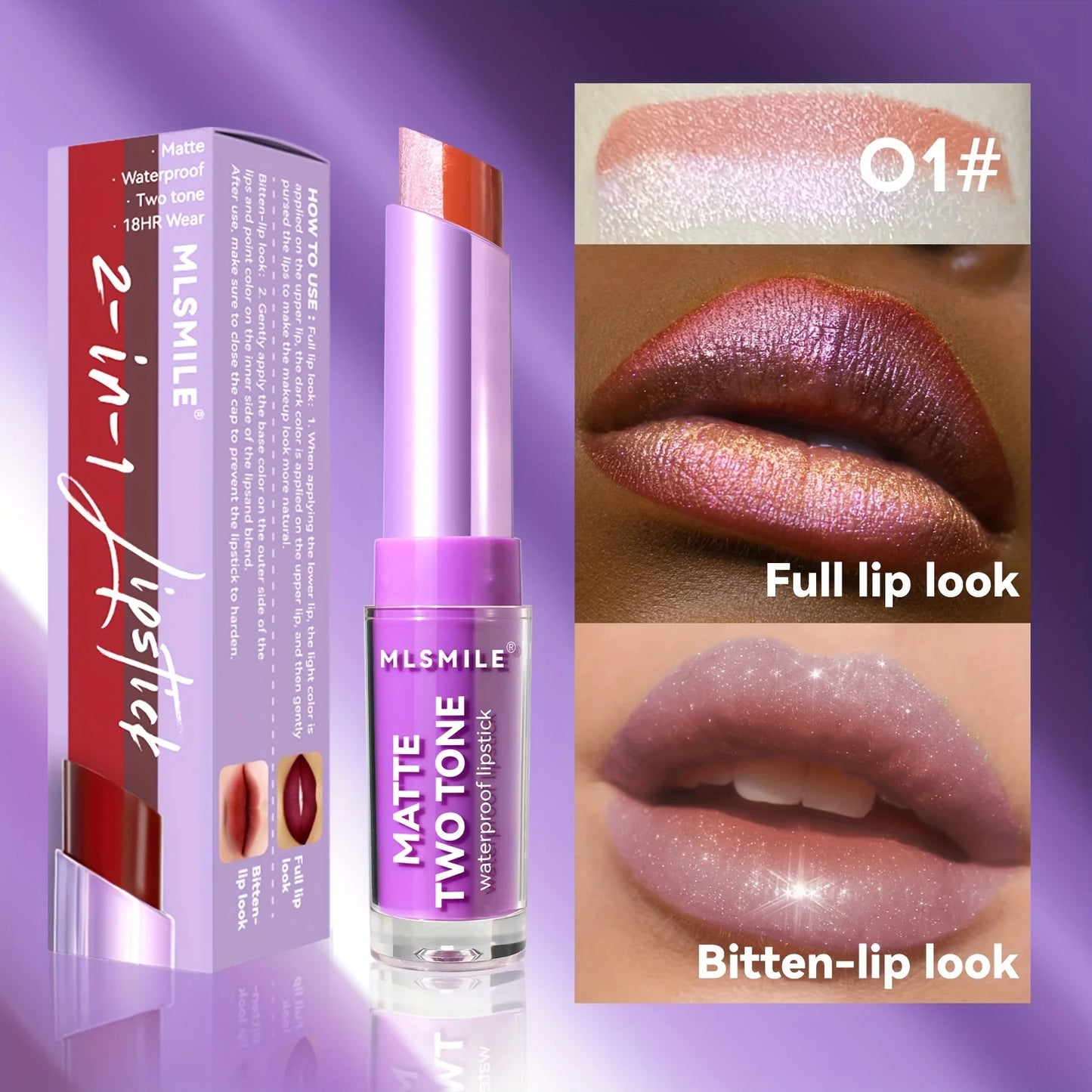 Lipstick with Two Tones, Hydrating & Shimmer Lipstick, Matte Gradient Color Long-Lasting Makeup Lipstick, Waterproof Lipstick