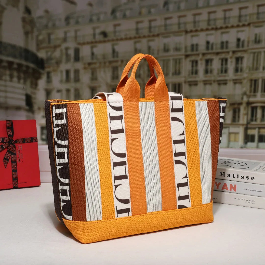 CH Classic Ladies Crossbody Bag Large Capacity Commuter Style Ladies Tote Bag Simple Stripe Design Ladies Shoulder Bag Letters