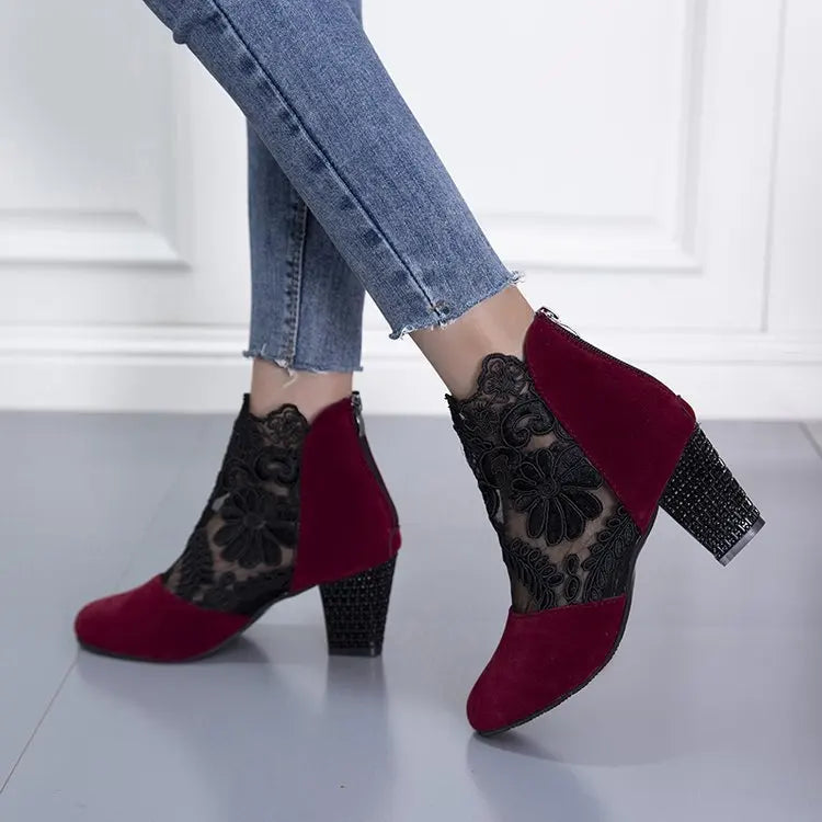 Women's Lace Heeled Shoes Fashion Ladies Roman Sandals Breathable Ladies Shoes Elegant Ladies Pumps New Mesh Sandalias De Tacón