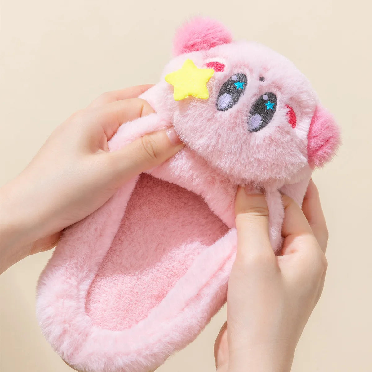 Japanese Anime Kawaii Kirby Girl Slippers Warm Home Indoor Shoes Floor Cute Slipper Female Shoes Flat Non-slip Winter
