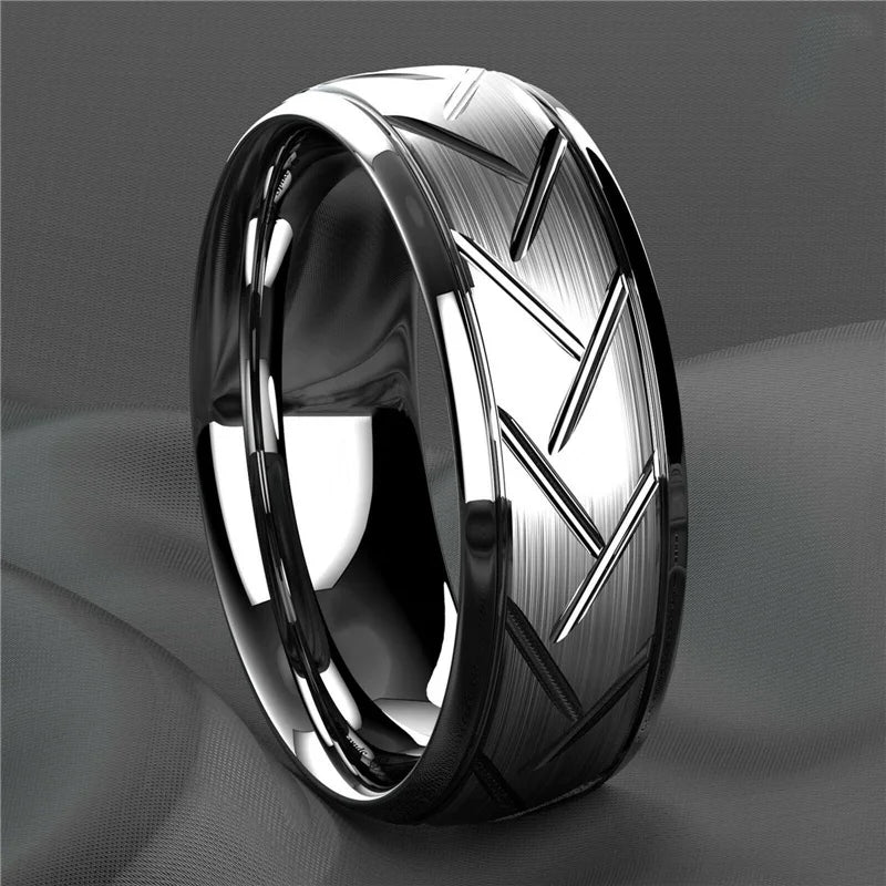 Fashion Stainless Steel Black Ring Stylish Simple Men's Black Wire Groove Tire Ring Artificial Jewelry Lover Gift