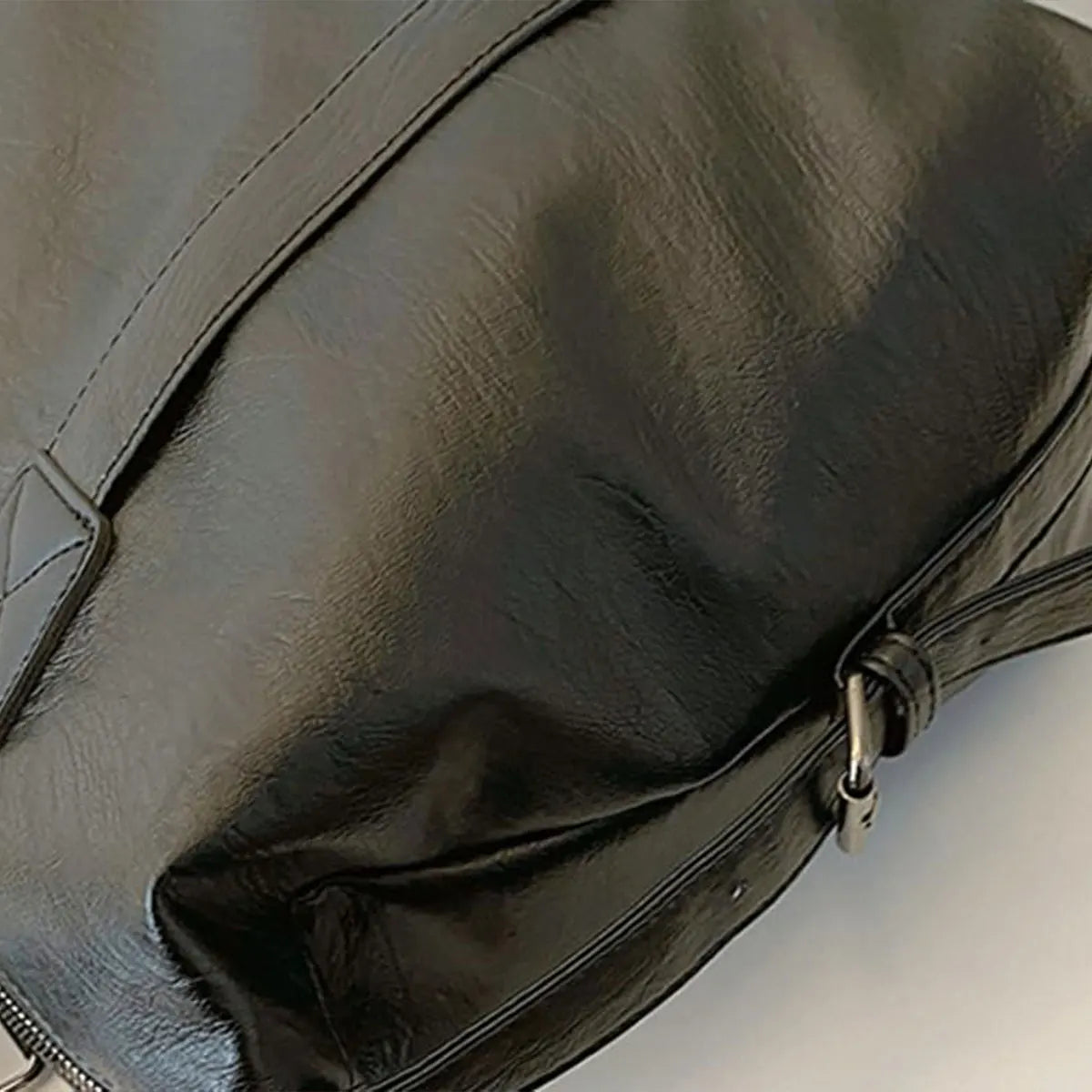 Ladies' large black PU travel handbag with shoulder strap and top handle, suitable for work, fitness, and shopping, handbag-liu