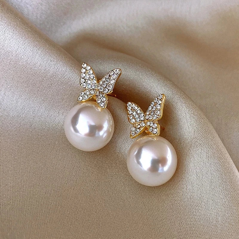 Upscale 14k Gold Jewelry Real Gold Earrings Zircon Pearl Twist Luxury Stud Earrings for Women Brincos Pendientes Bijoux