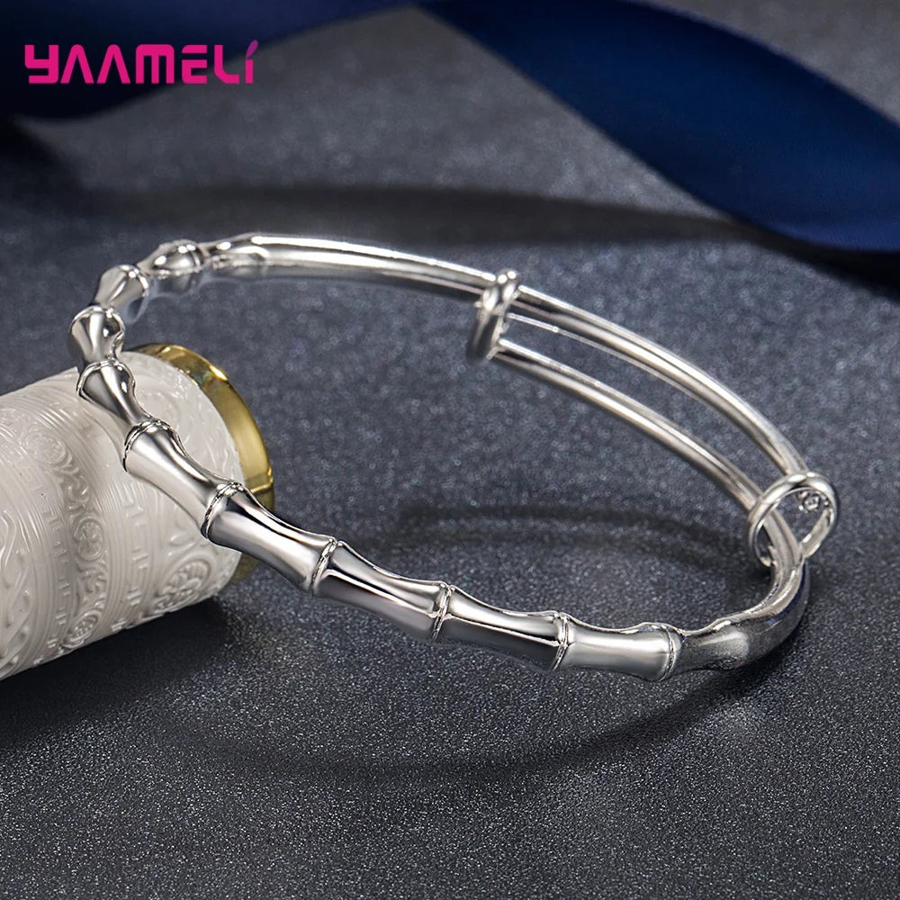 925 Sterling Silver Jewelry Bangles New Trend Bamboo Stylish Adjustable Wristband for Women Wedding Party Accessories
