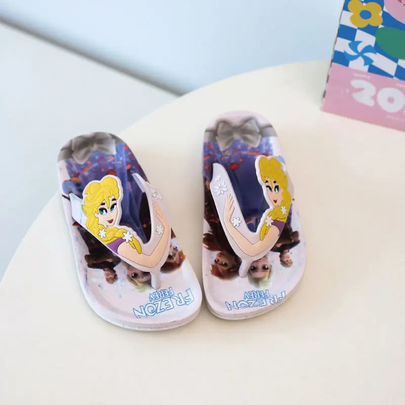 Disney Children's Flip-Flop Summer Indoor Cartoon Girl Mickey Mouse Sandals Princess Girl Slippers Pink Blue Shoes Size 24-35