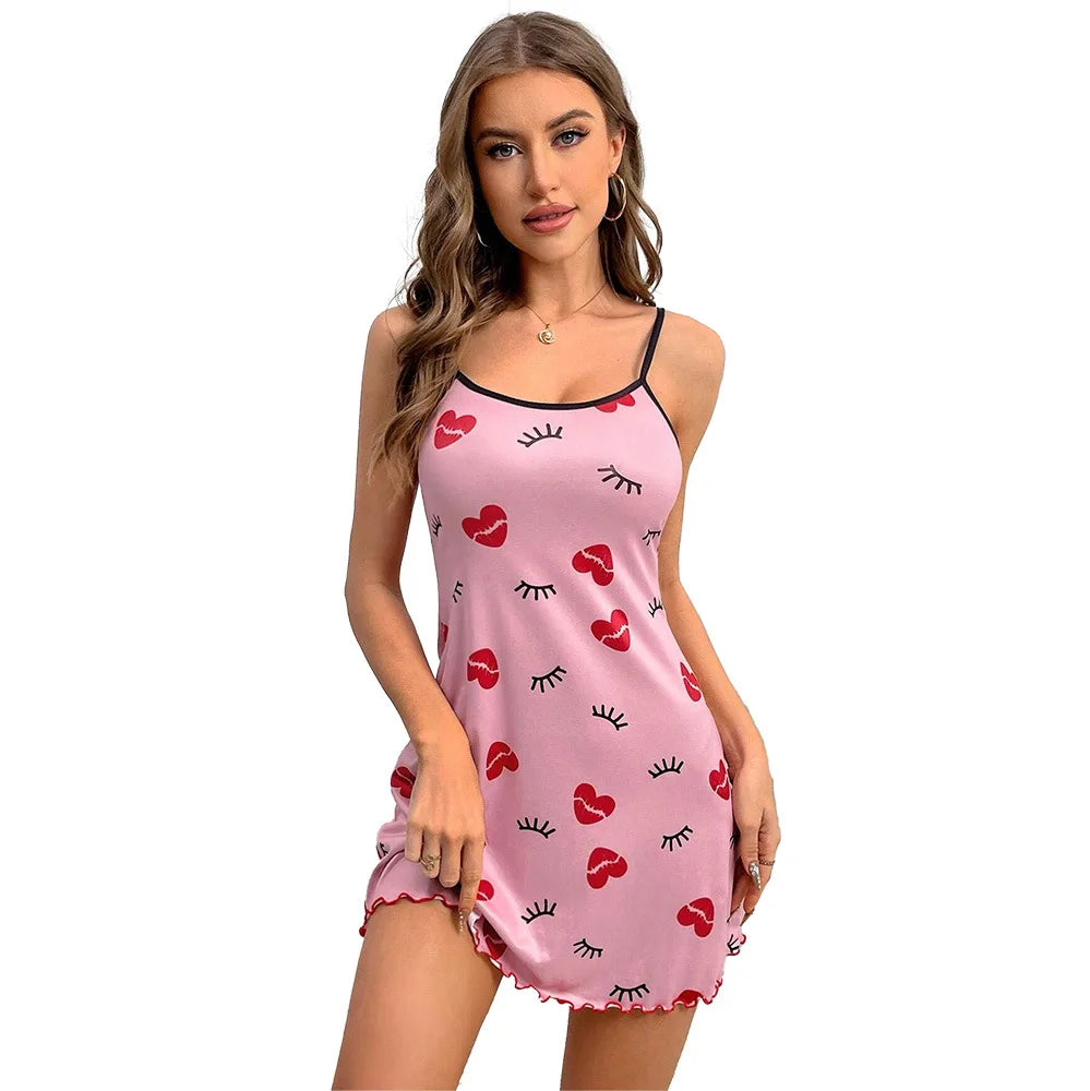 Summer Ladies Printed Nightgowns Ladies Nightwear Homewear New Ladies Comfortable Casual Sexy Nightgowns Wearable Halter Skirt