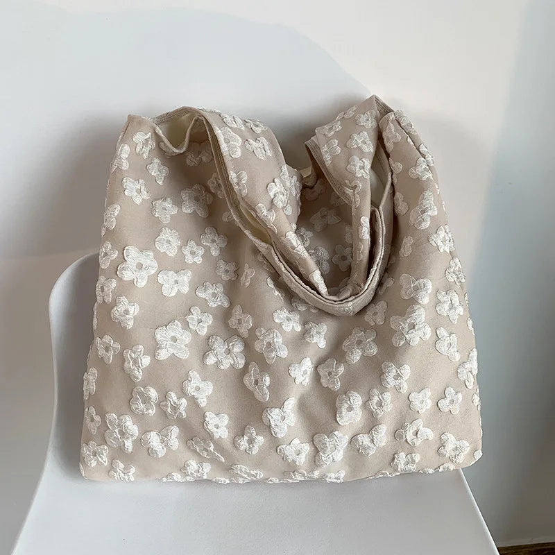 Ladies Vest Lace Canvas Bag Design Tote Bag Simple Fairy Flower Lace Shoulder Bag Tote Bag Capacity Ladies Shopping Bag