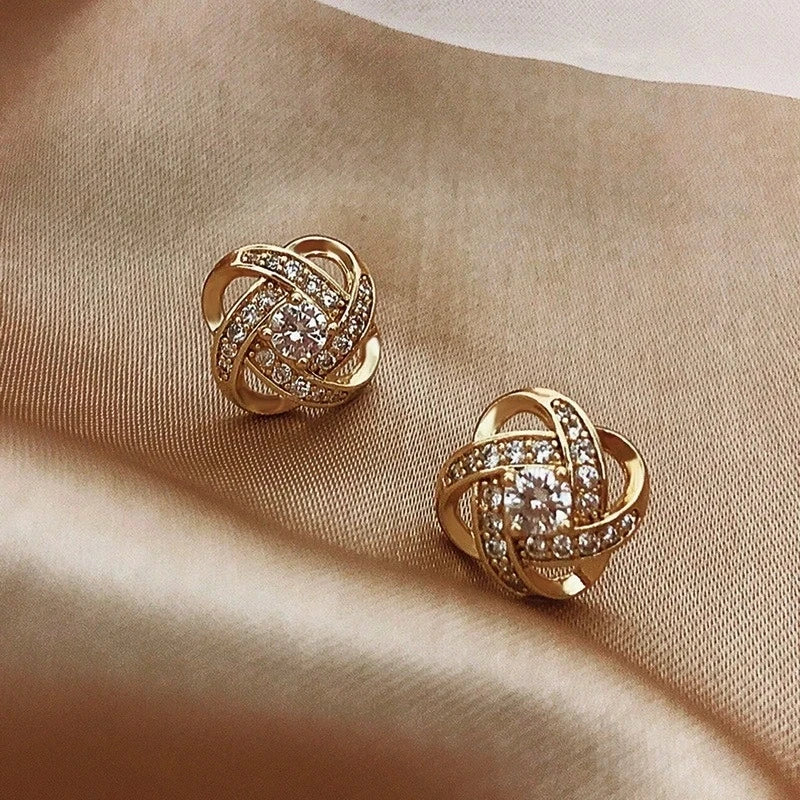 Upscale 14k Gold Jewelry Real Gold Earrings Zircon Pearl Twist Luxury Stud Earrings for Women Brincos Pendientes Bijoux