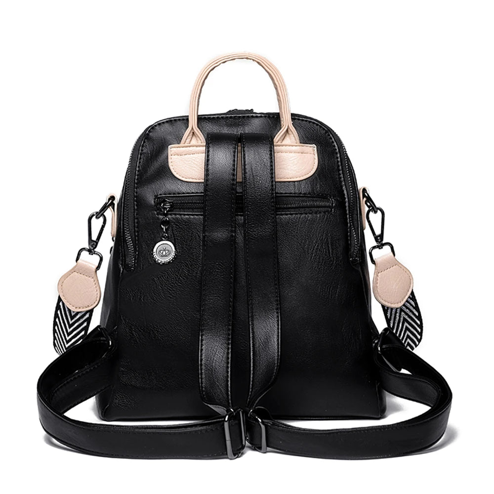 Panelled High Quality Leather Ladies Backpack Multifunctional Double Zipper Ladies Travel Backpack Fashion Ladies Shoulder Bag