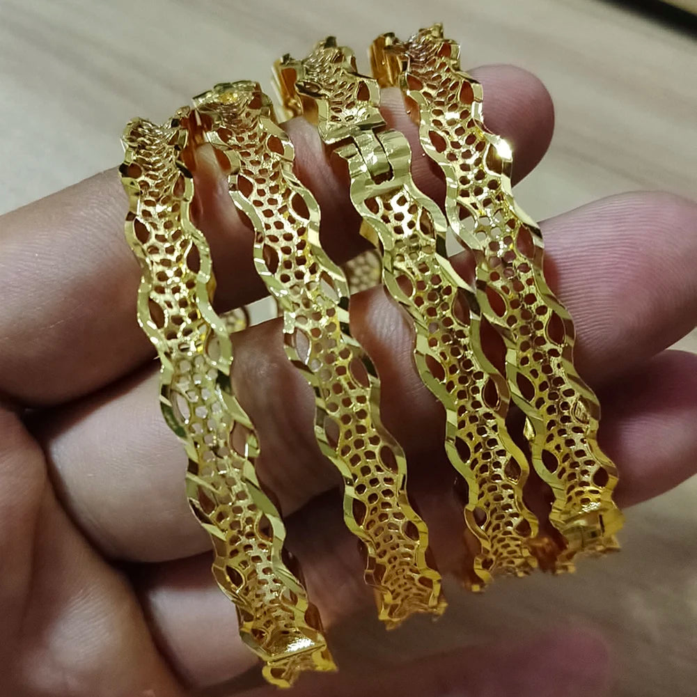 24K 4pcs France Dubai Bangles Gold Jewelry Gold Color Bangles For Ethiopian Bangles & Bracelets Ethiopian Jewelry Cuff Bangles