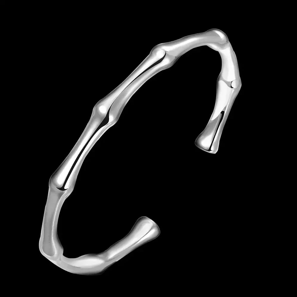 Hot 925 Sterling Silver Bamboo Joint Bangles Bracelets for Women Elegant Adjustable Fine Lady Jewelry Fashion Wedding Party