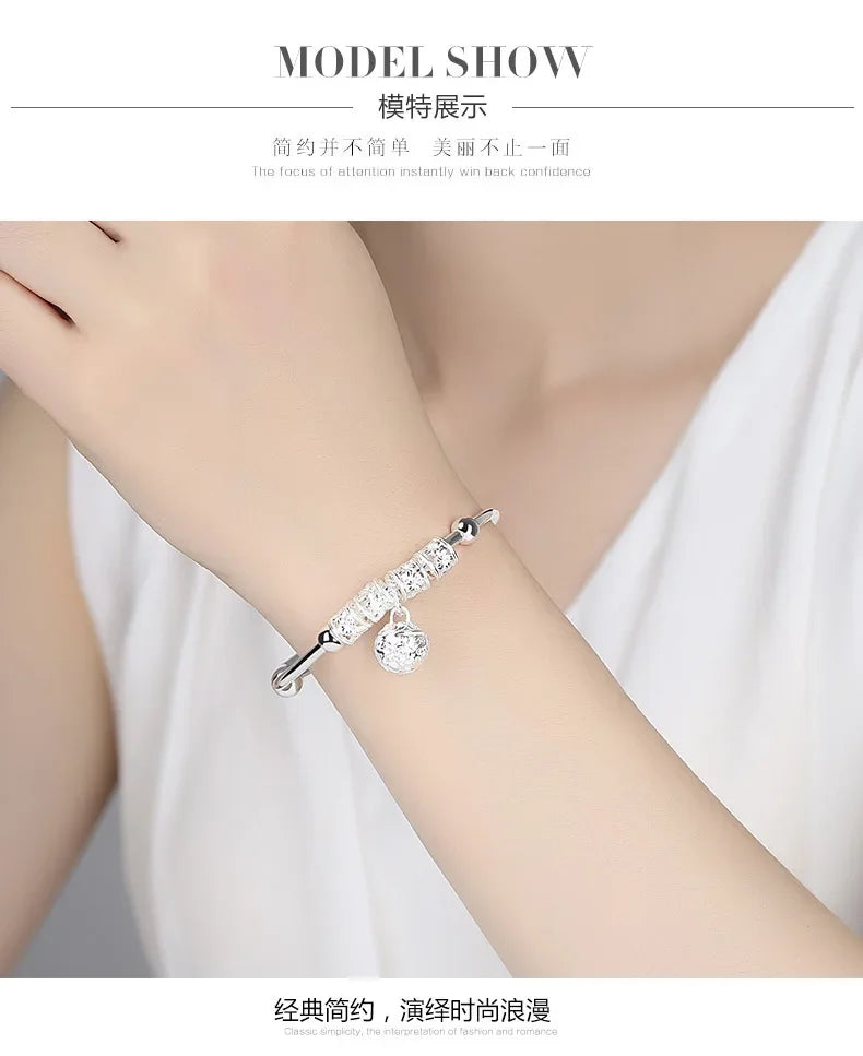 2024 Fashion Women Jewelry Gift Charm Artificial Stone Bangle Cuff Bracelet Ball Bell Pendants Sliver 925 Sterling Silver
