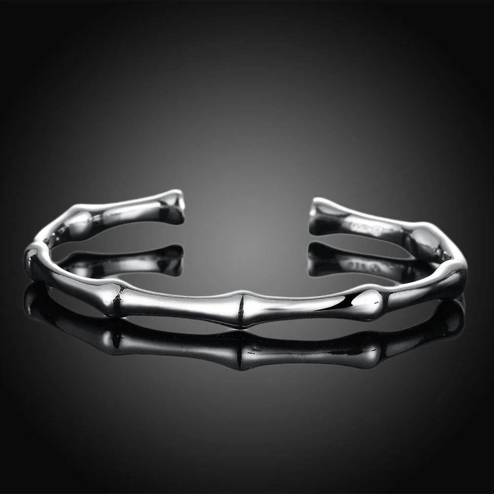Hot 925 Sterling Silver Bamboo Joint Bangles Bracelets for Women Elegant Adjustable Fine Lady Jewelry Fashion Wedding Party