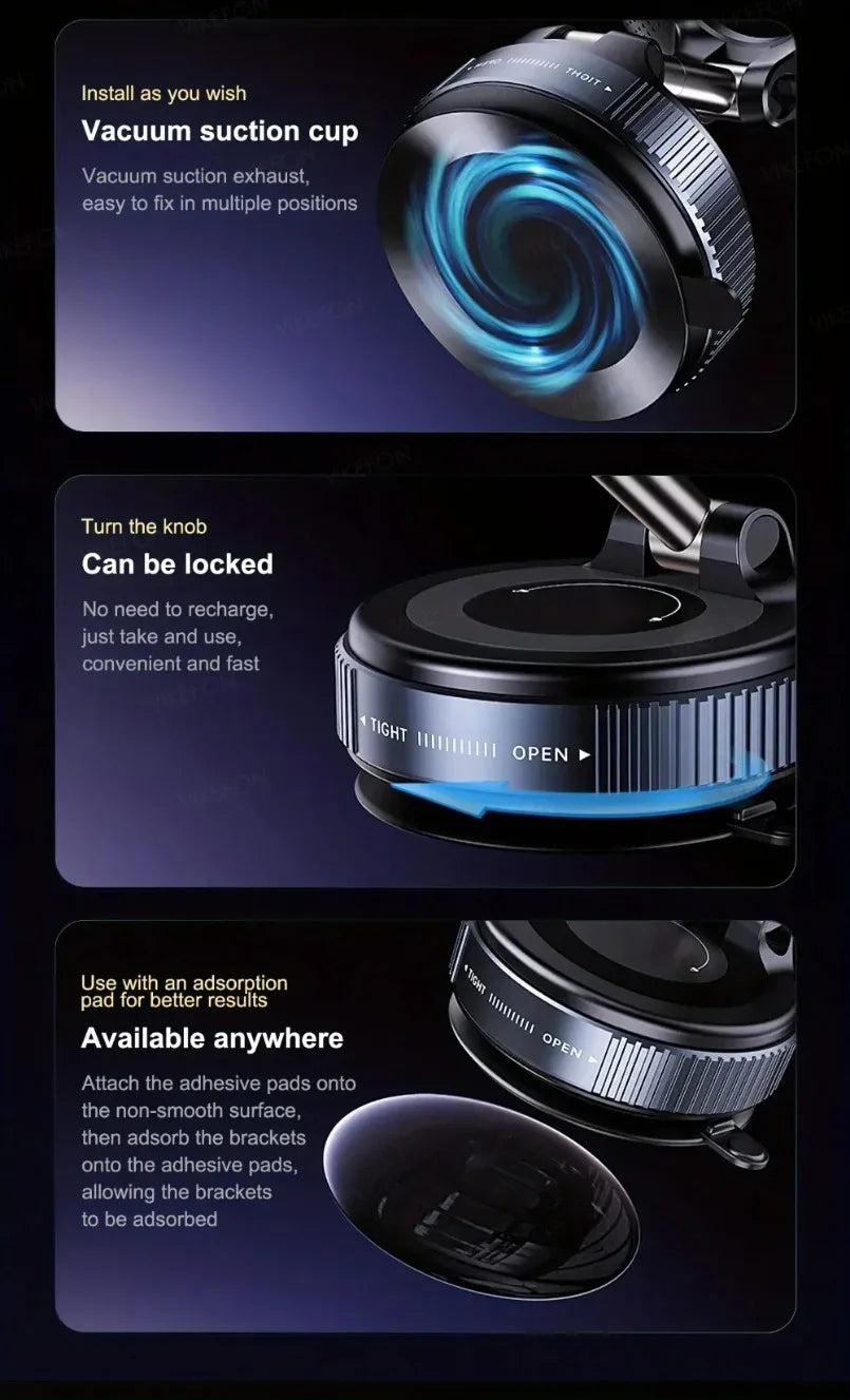 Magnetic Car Phone Holder 360° Rotation Folding With Vacuum Suction Cup For iPhone 12-16 Series Car/Gym/Driving Phone Holder