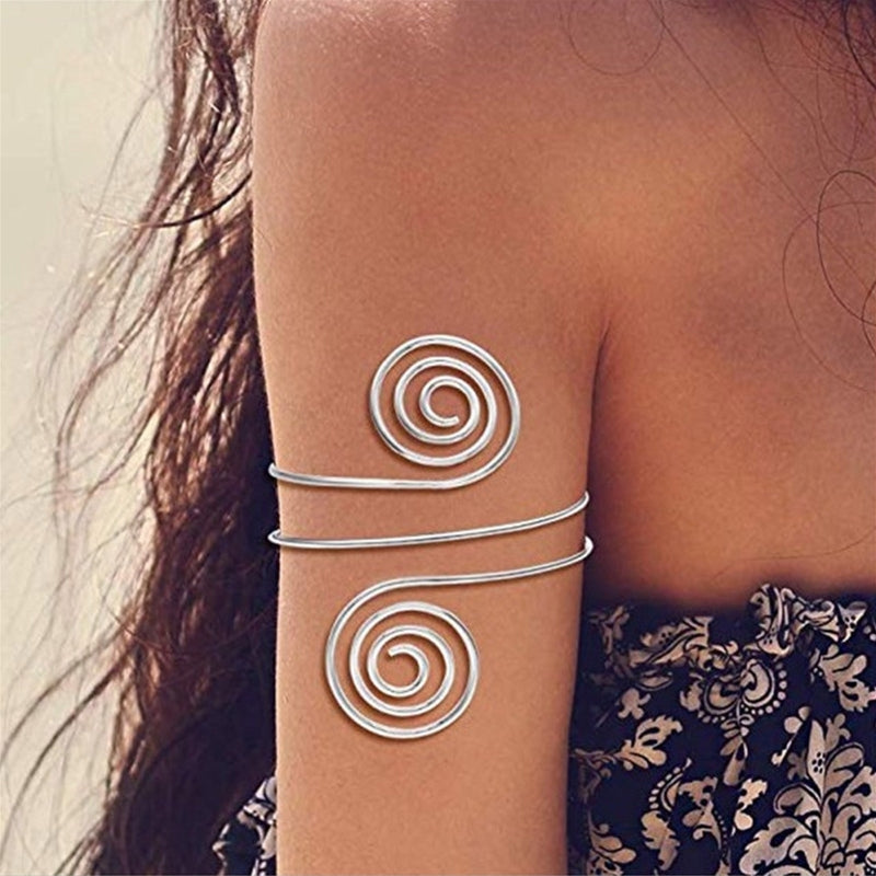 Upper Arm Bracelet Metal Coil Swirl Spiral Shape Armband Cuff Fashion Simple Arm Bangle Armlet Adjustable for Women Girl