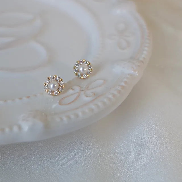 Upscale 14k Gold Jewelry Real Gold Earrings Zircon Pearl Twist Luxury Stud Earrings for Women Brincos Pendientes Bijoux