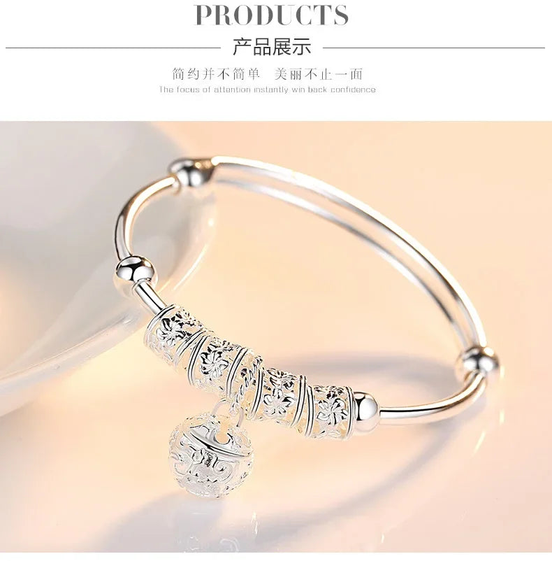 2024 Fashion Women Jewelry Gift Charm Artificial Stone Bangle Cuff Bracelet Ball Bell Pendants Sliver 925 Sterling Silver