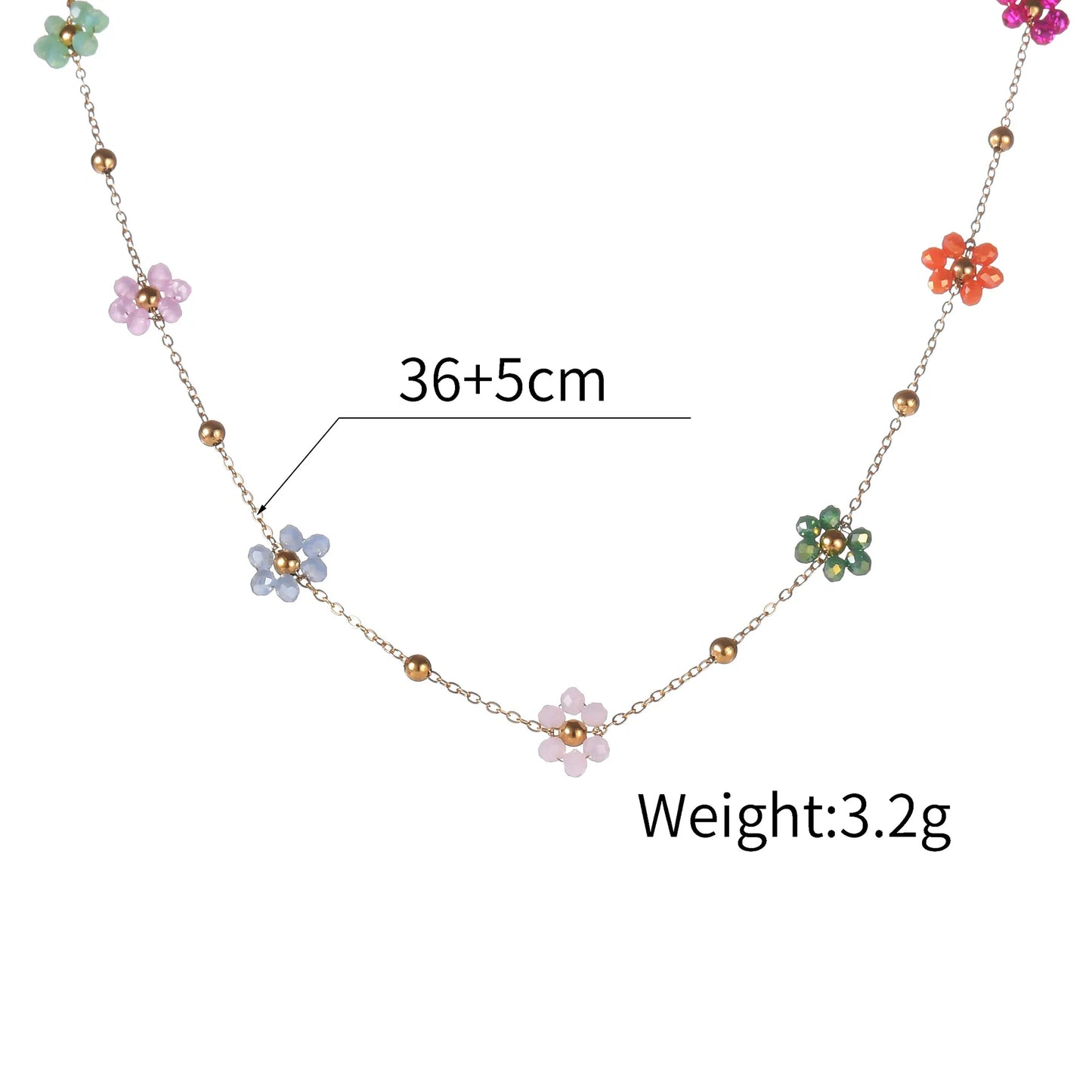 2024 New Colored Artificial Crystal Beaded Flowers Necklace for Women Gold-plated Stainless Steel Waterproof Jewelry Accessories