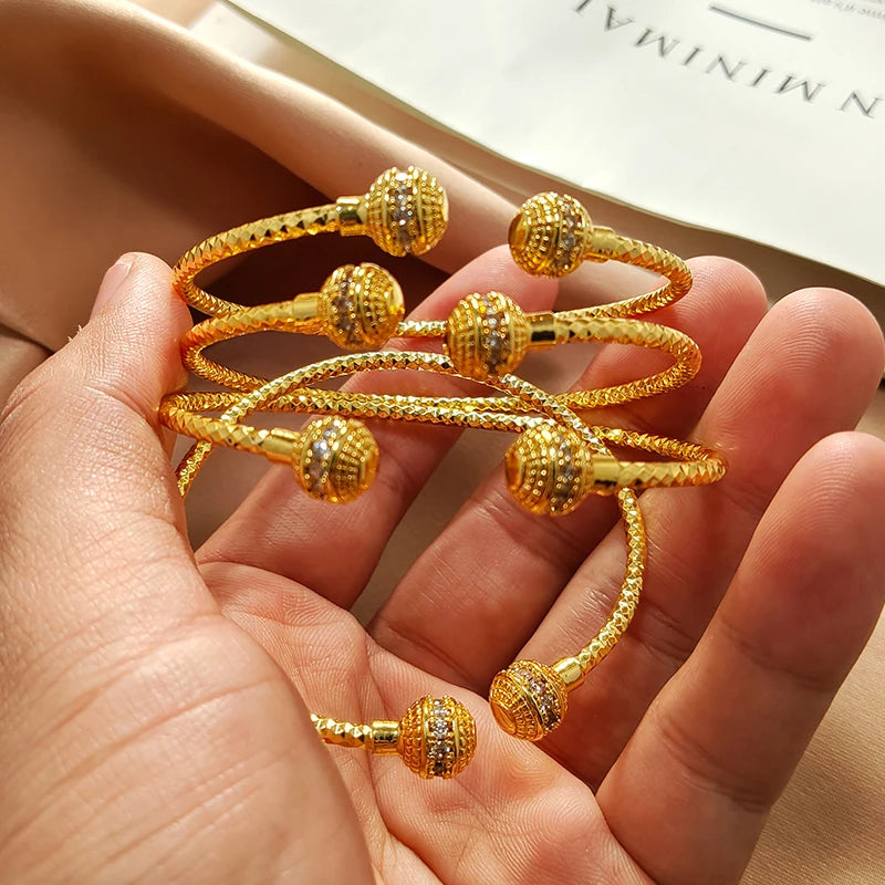 Gold Color Bangles For Women Girls Wedding Bracelet Bangles African Bridal Jewelery Bijoux Femme wedding Bangles jewelry