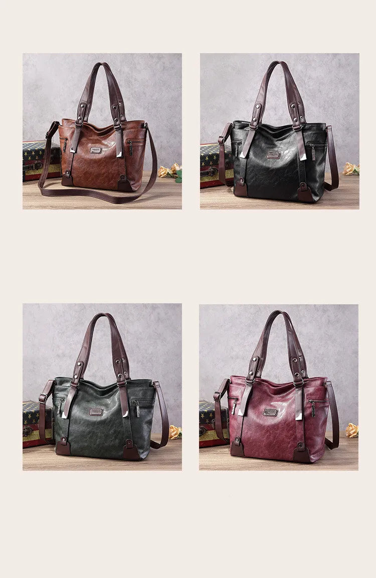 Large Handbags for Women Vintage Faux Leather Tote Bag Ladies Trend 2024 Designer Luxury Bag Black Brown Wine Red Blue Green New