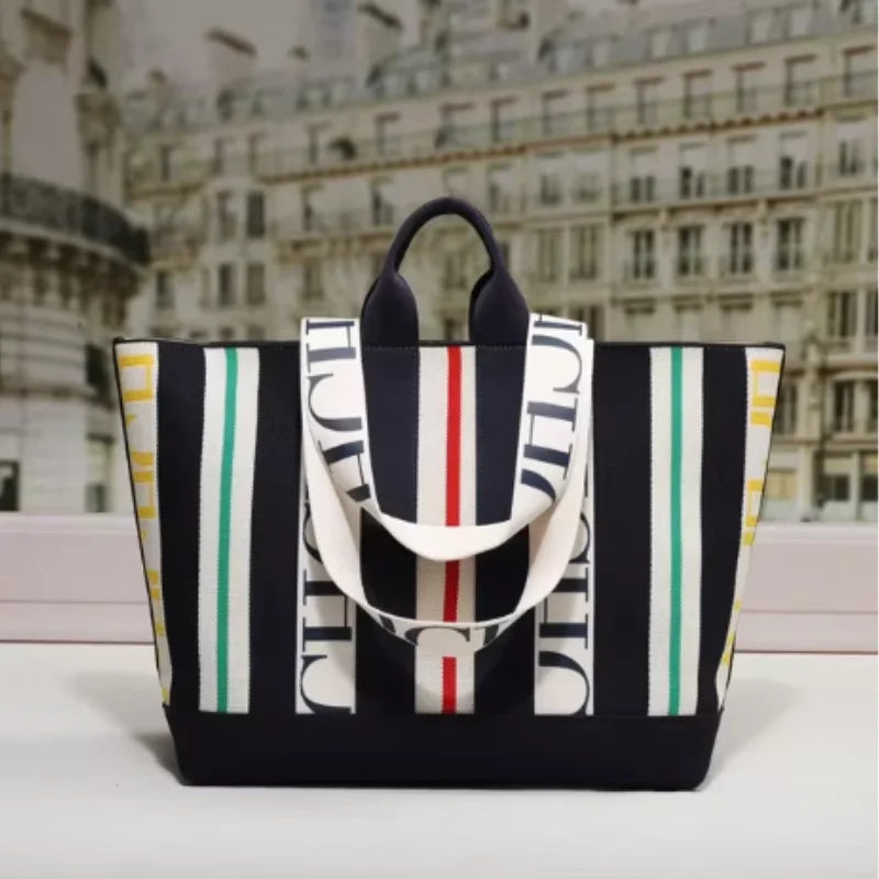 CH Classic Ladies Crossbody Bag Large Capacity Commuter Style Ladies Tote Bag Simple Stripe Design Ladies Shoulder Bag Letters