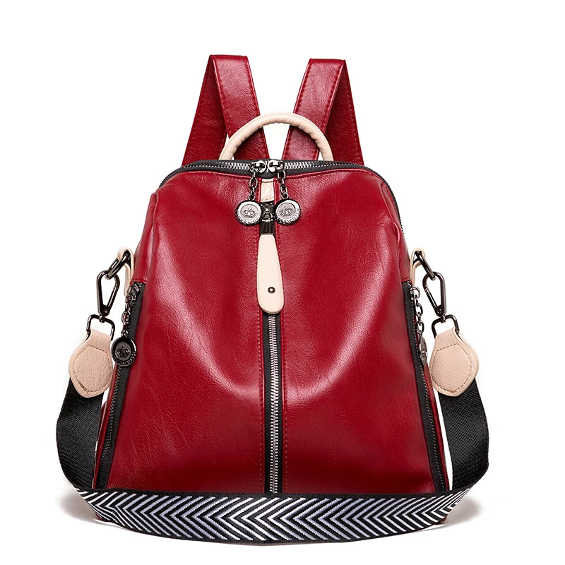 Panelled High Quality Leather Ladies Backpack Multifunctional Double Zipper Ladies Travel Backpack Fashion Ladies Shoulder Bag