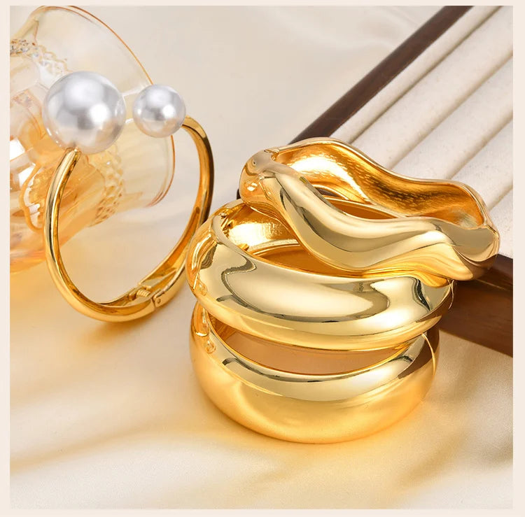 Simple Geometric Openable Chunky Bangles for Women, Statement Wrist Bracelet, Gold Plated Party Stackable Jewelry