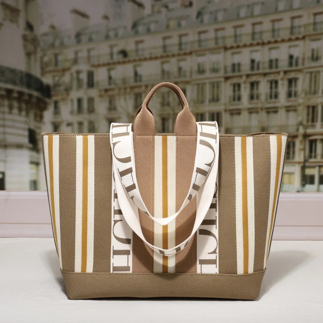 CH Classic Ladies Crossbody Bag Large Capacity Commuter Style Ladies Tote Bag Simple Stripe Design Ladies Shoulder Bag Letters