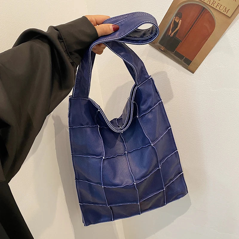 Ladies Handbag Women Vintage Bag Large Capacity Female Bag Brand Designer Plaid Shoulder Bag Soft Leather Top Handle Tote Bags