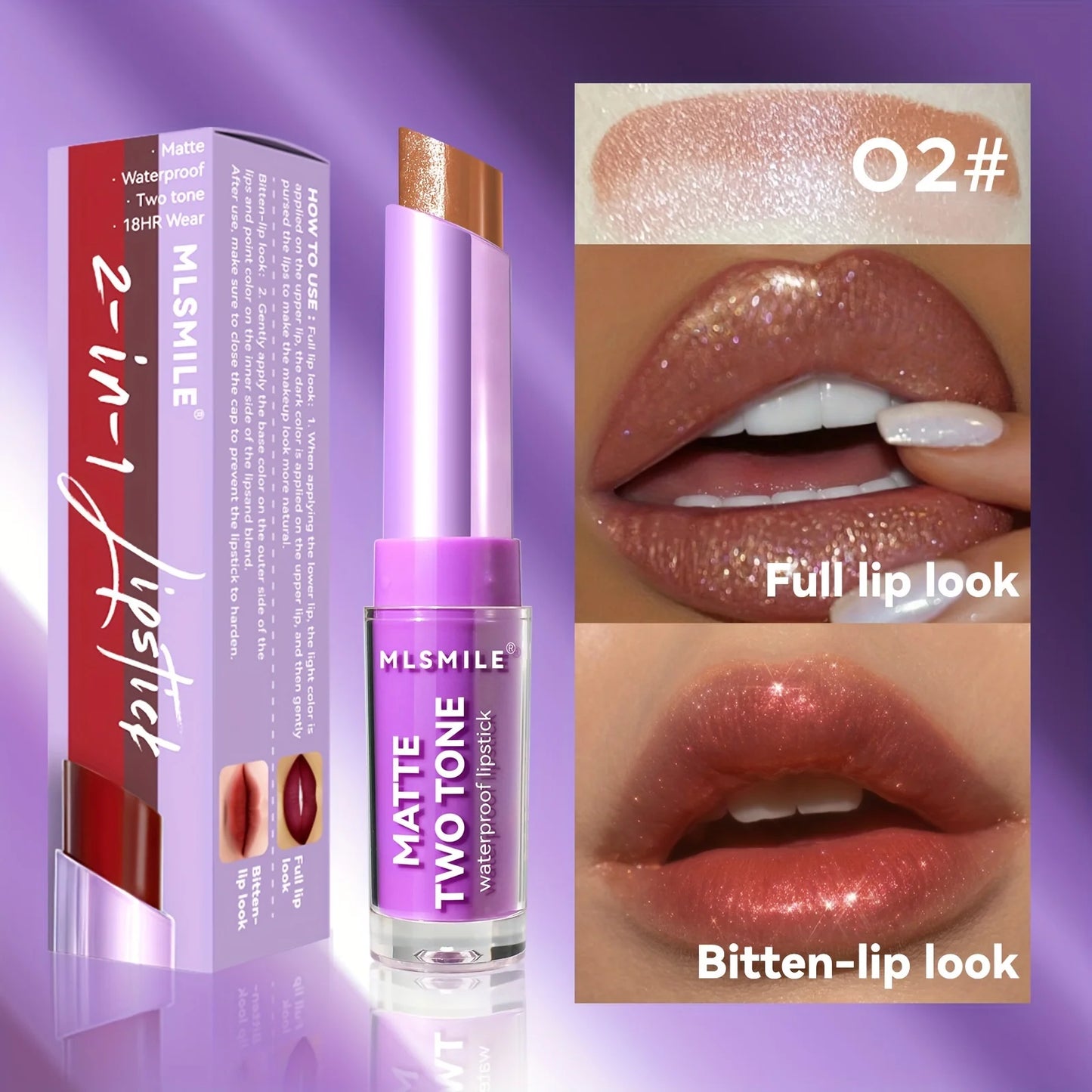 Lipstick with Two Tones, Hydrating & Shimmer Lipstick, Matte Gradient Color Long-Lasting Makeup Lipstick, Waterproof Lipstick