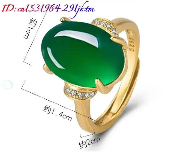 Green Natural Jade Rings Amulet Fashion Accessories Real Jewelry Gifts for Women Talismans 18K Gold Plated Charm