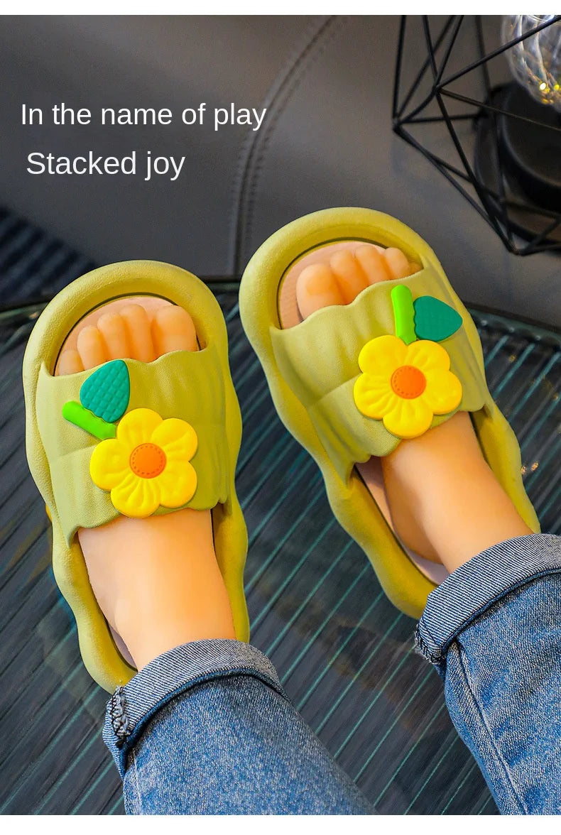 2024 Summer New Cartoon Girl Slippers Soft Sole Home Shoes Anti Slip Sandals Flower Kid Shoes Flip Flops