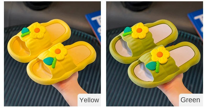 2024 Summer New Cartoon Girl Slippers Soft Sole Home Shoes Anti Slip Sandals Flower Kid Shoes Flip Flops