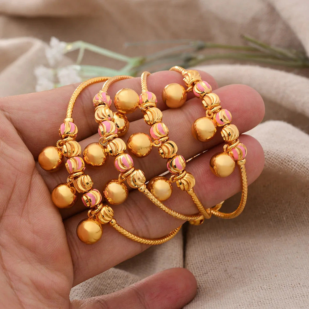 Baby Child Bangles Ethnic Dubai Gold Color Bangles Kids Bracelet Luxury Bracelet Dubai Bangles Child Jewelry Birthday Present