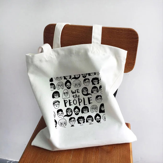 Ladies Handbags Girl Power Quotes Canvas Tote Bag Shopping Travel Women Eco Reusable Shoulder Shopper Bags High Capacity