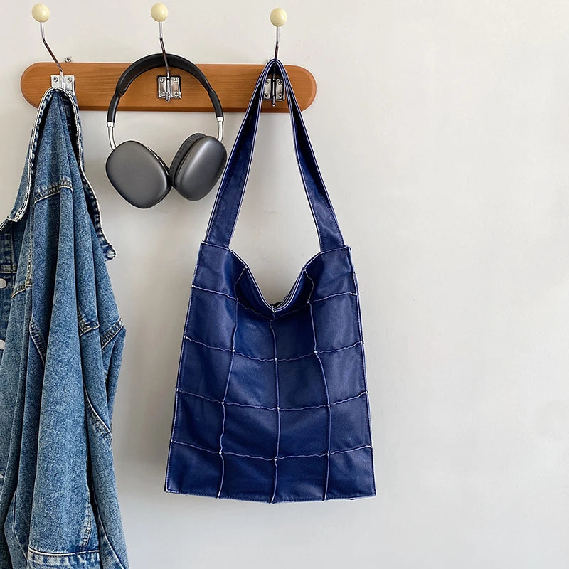 Ladies Handbag Women Vintage Bag Large Capacity Female Bag Brand Designer Plaid Shoulder Bag Soft Leather Top Handle Tote Bags