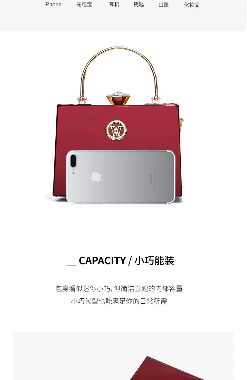 Quality Luxury Lady Messenger Bag Diamond Ladies Handbags Patent Leather Ladies Shoulder Bag Ladies Clutches Wedding Party Bags