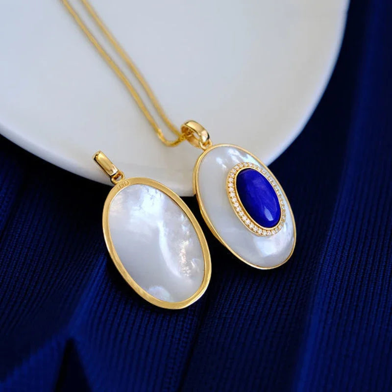 Original retro artificial fritillary inlaid lapis lazuli pendant ladies elegant simple high-end necklace jewelry for girlfriend