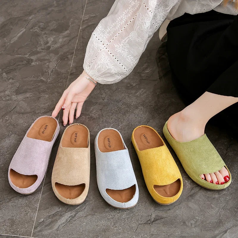 Women's Slides Plat Slippers Casual Closed Toe Round Toe Suede Clog Sandals Autumn New Retro Solid Color Fashion Shoes Slippers
