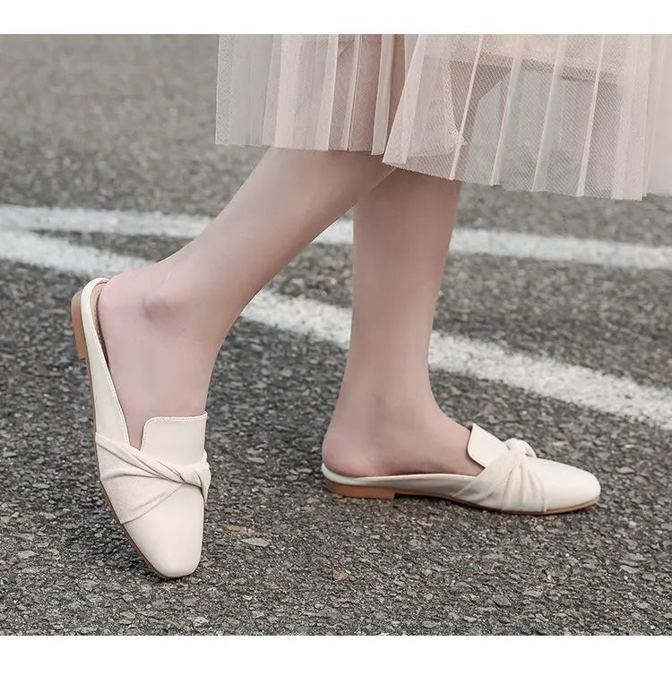 2024 Luxury Woman Mules Summer Close Toe Women Slippers Bowtie Lazy Slides Flat Heel Girl Slippers Korean Outdoor Flip Flops