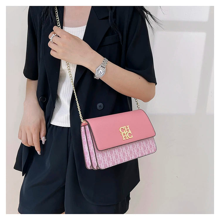 CH Multi Embossed Ladies Handbag Classic Ladies Crossbody Bag Ladies Shoulder Bag Fashion Luxury Brand Pure Color Design