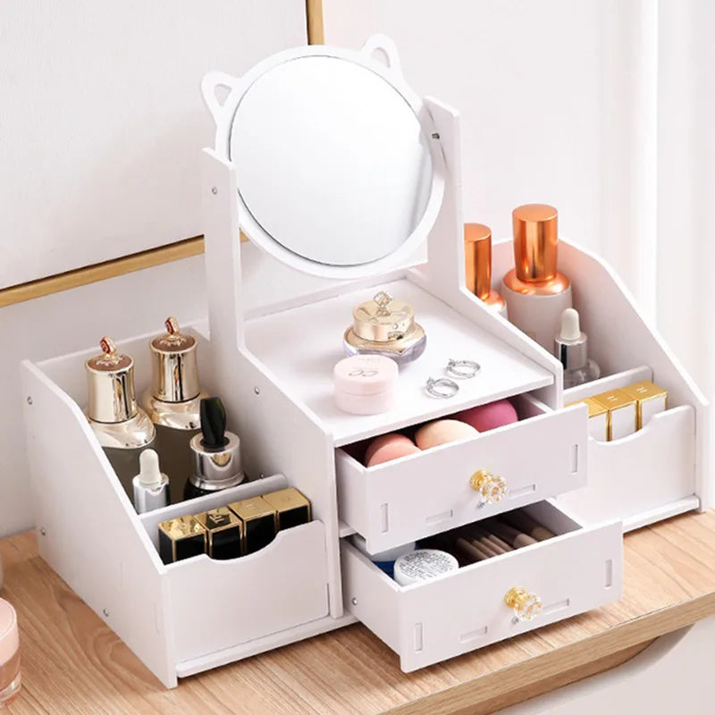 Makeup Organizer Large Capacity Cosmetic Storage Box Drawer Storage Jewelry Box Desktop NailPolish Makeup Container With Mirror