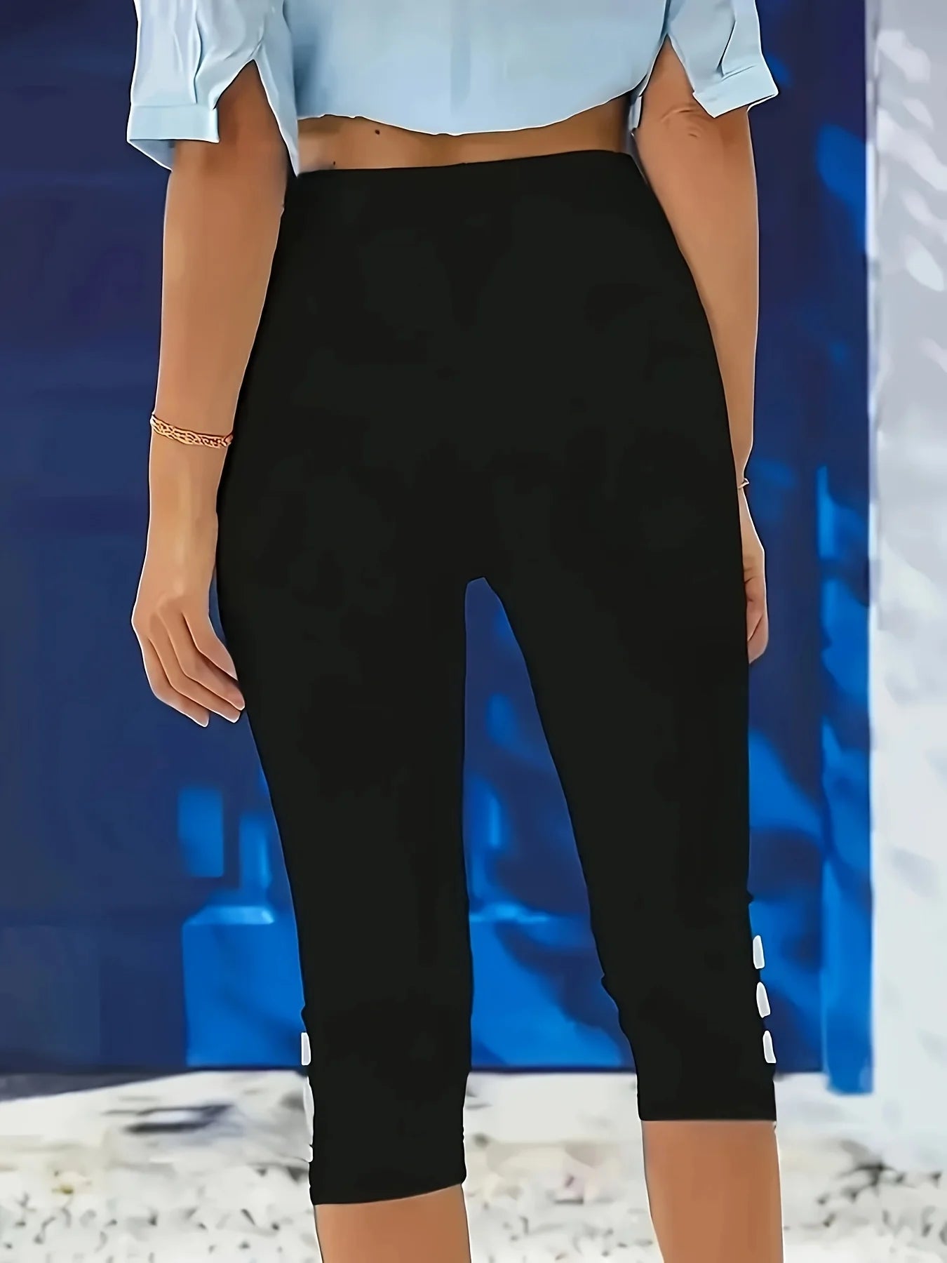 Ladies casual sweatpants, summer elastic waist stretch yoga pants ladies cropped pants.