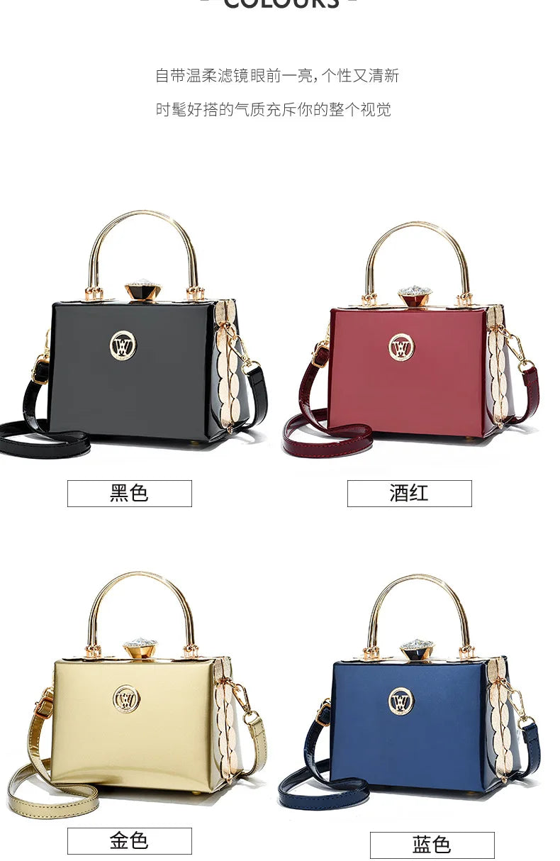 Quality Luxury Lady Messenger Bag Diamond Ladies Handbags Patent Leather Ladies Shoulder Bag Ladies Clutches Wedding Party Bags