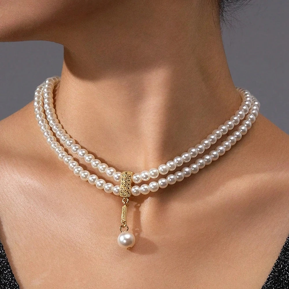 New Fashionable Bridal Jewelry Set Elegant Handmade Imitation Pearl Beaded Necklace And Earrings For Women Wedding Accessories
